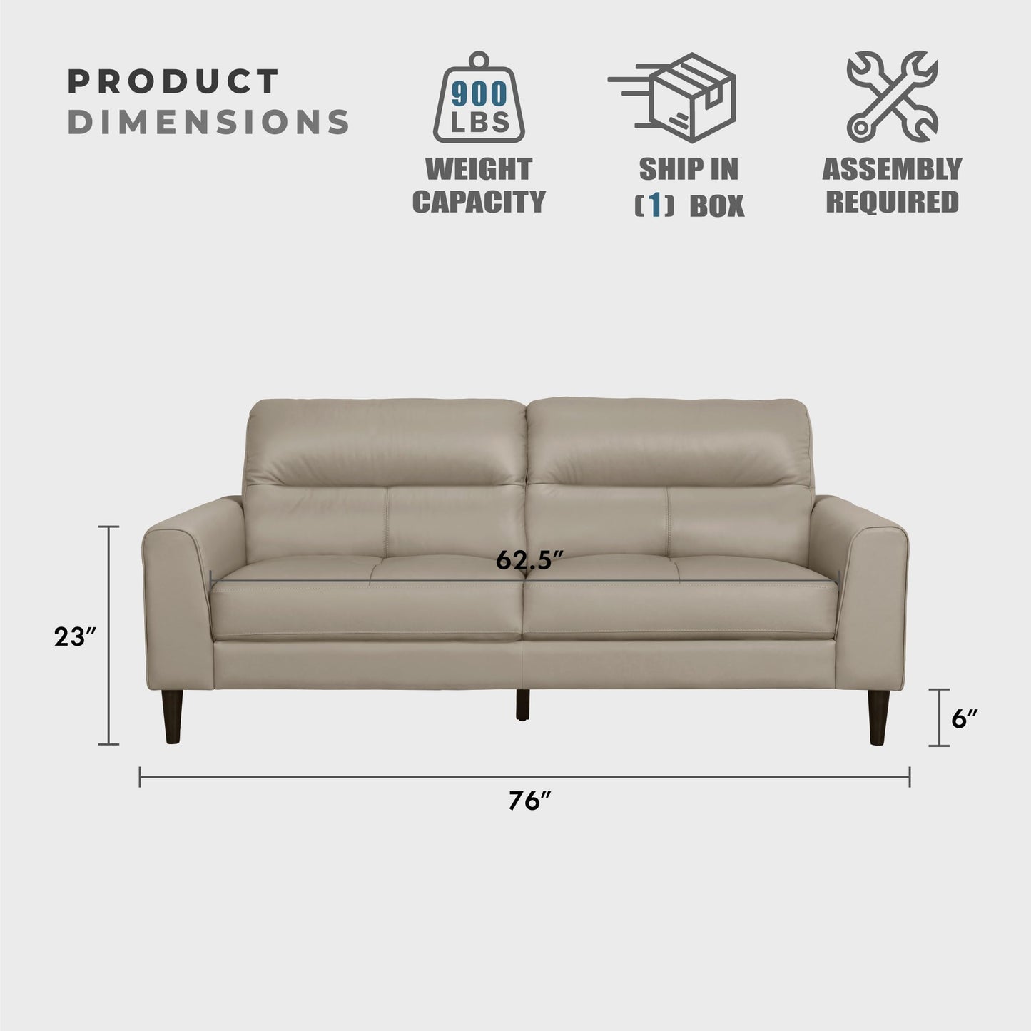 Lexicon Leather Match Couch Sofa, Modern Oversized Sofa, Solid Wood Legs, Top Grain Leather 3 Seater Couch for Living Room, Bedroom, Office, Apartment, Waiting Room, Latte