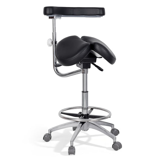 LIMKOMES Round Rolling Stool&Split Seats and Footrest Dental Chair with Rotatable Armrests for Dentist Office Shop Home