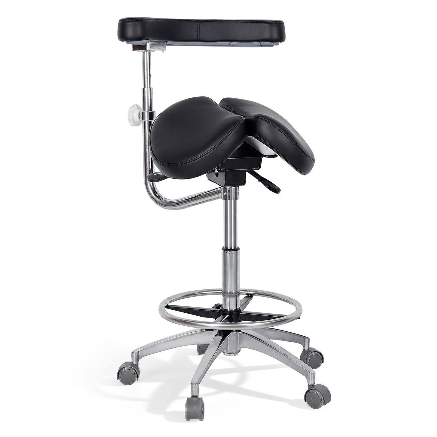 LIMKOMES Round Rolling Stool&Split Seats and Footrest Dental Chair with Rotatable Armrests for Dentist Office Shop Home