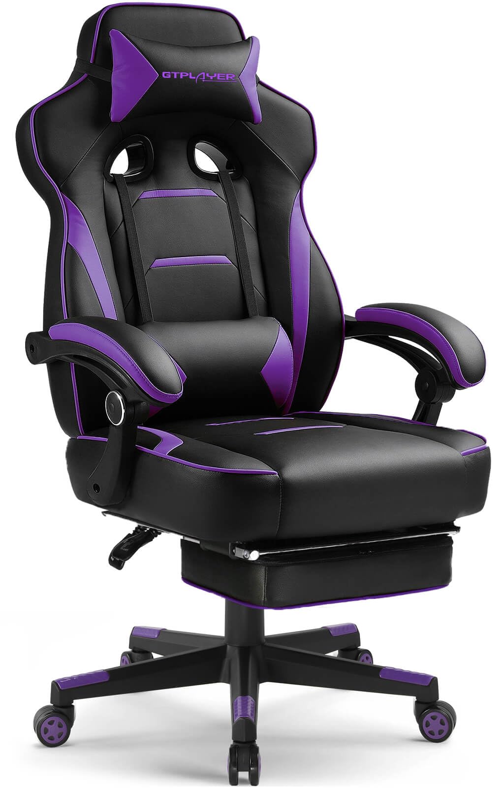 GTPLAYER Gaming Chair with Footrest, Big and Tall Game Chair 350lb Racing Style Computer Chair, Ergonomic Executive Office Chair High Back with Lumbar Support and Recliner, Purple