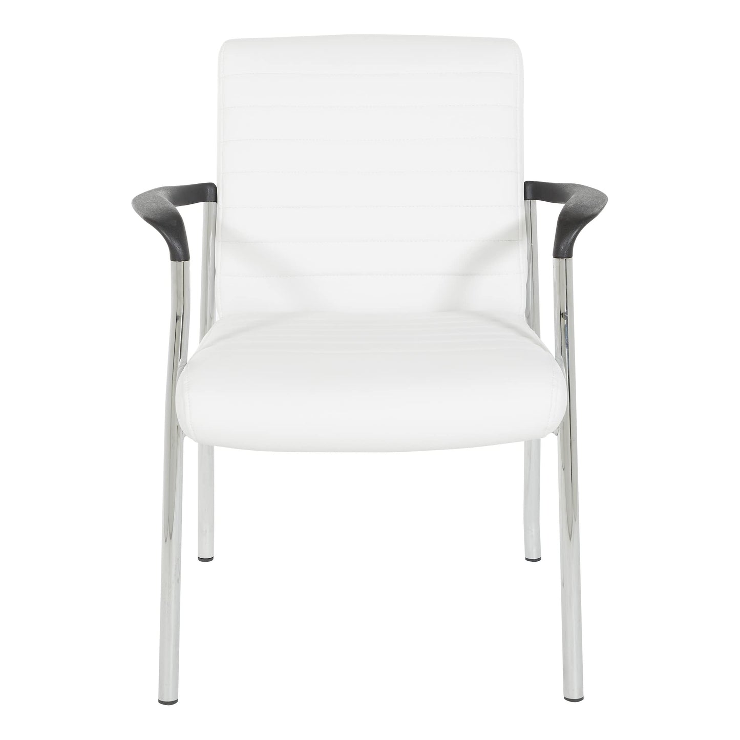 Office Star FL Series Faux Leather Padded Guest Chair with Built-in Lumbar Support, White with Chrome Frame