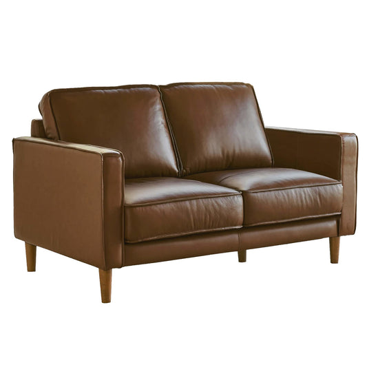 Sunset Trading Prelude 55" Wide Top Grain Leather Chestnut Brown | Mid Century Modern Small Couch Loveseat, Space Seating (SU-PR15070-86-200E)