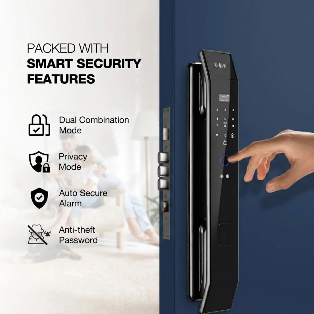 Smart Door Lock with 3D Face Recognition & Camera, Intercom, Video Doorbell, Fingerprint Keyless Entry, Password, IC Card, Key, Alexa Compatible via Tuya App Control, Smart Home Front Door Security