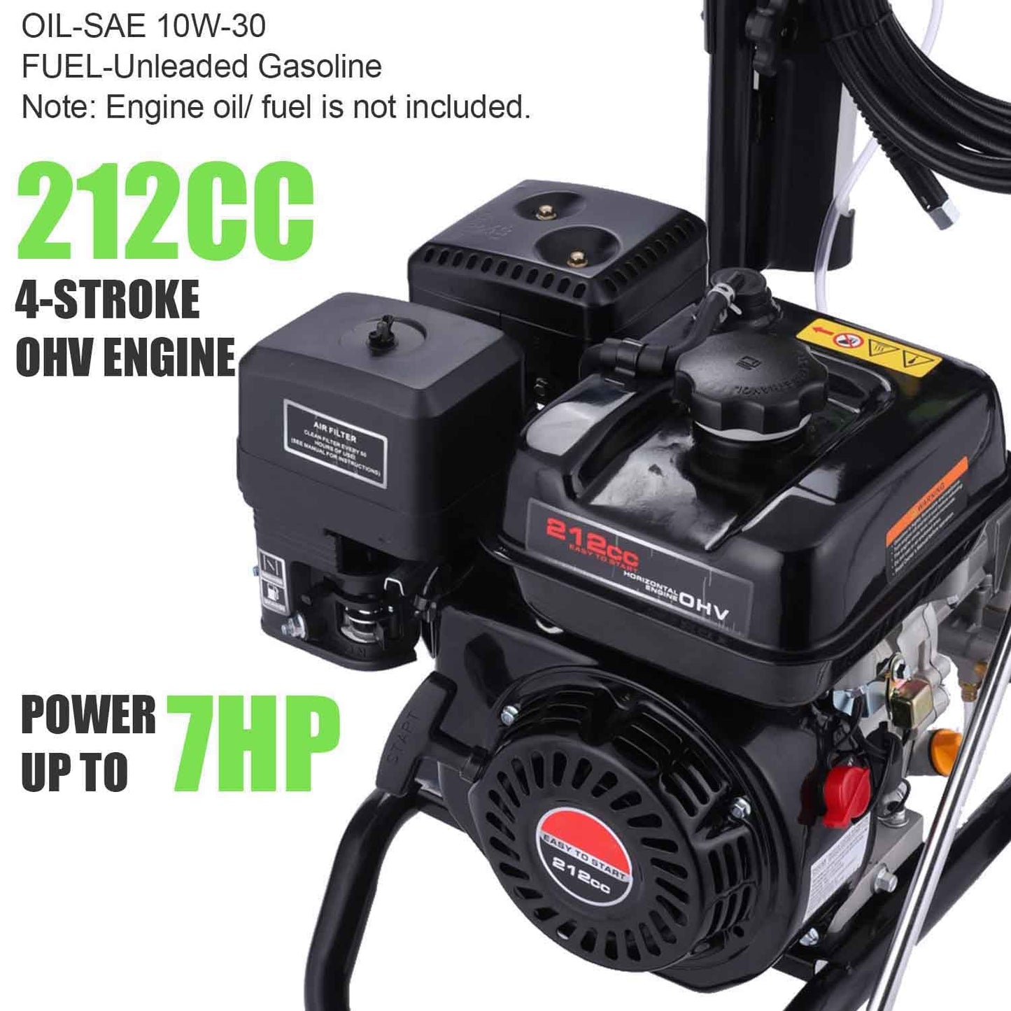 4200PSI Gas Pressure Washer, 2.8GPM Commercial Power Washer Gas Powered, 212cc 7.0 HP Engine,Includes 0.7L Soap Tank,5 QC Nozzles,25’ Hose,Car Wash Machine/Car/Driveway, EPA/CARB/ETLCompliant (Black)