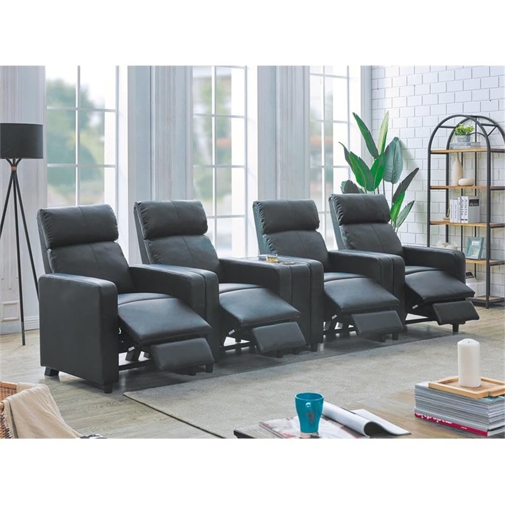 Coaster Home Furnishings - Toohey - Wood and Metal - 5-Piece Upholstered Tufted Theater Recliner with Pocket Coil Seating and Slim Track Arms - Living Room - Black - 600181-S4B