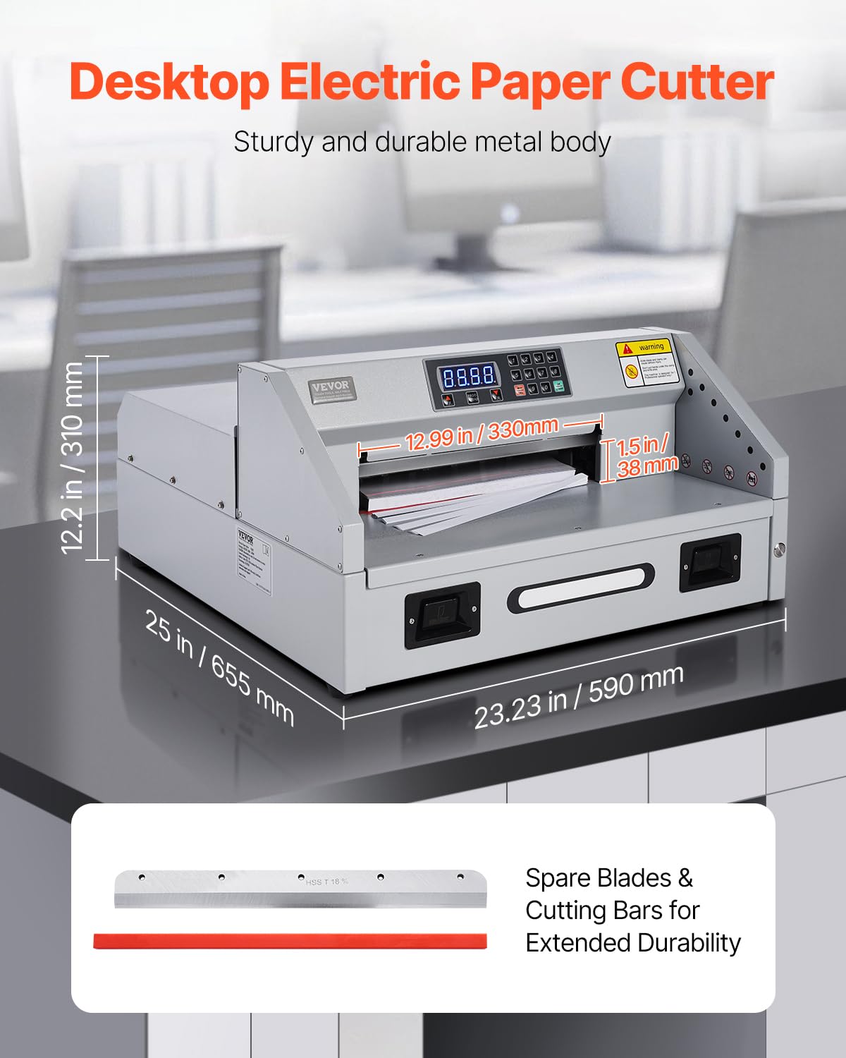 VEVOR Electric Paper Cutter, 300W Heavy Duty Paper Cutter Machine 11.8 in / 330 mm Cutting Width, 1.5 in / 38 mm Cutting Thickness, Electric Guillotine Trimmer with Casters & Infrared Function