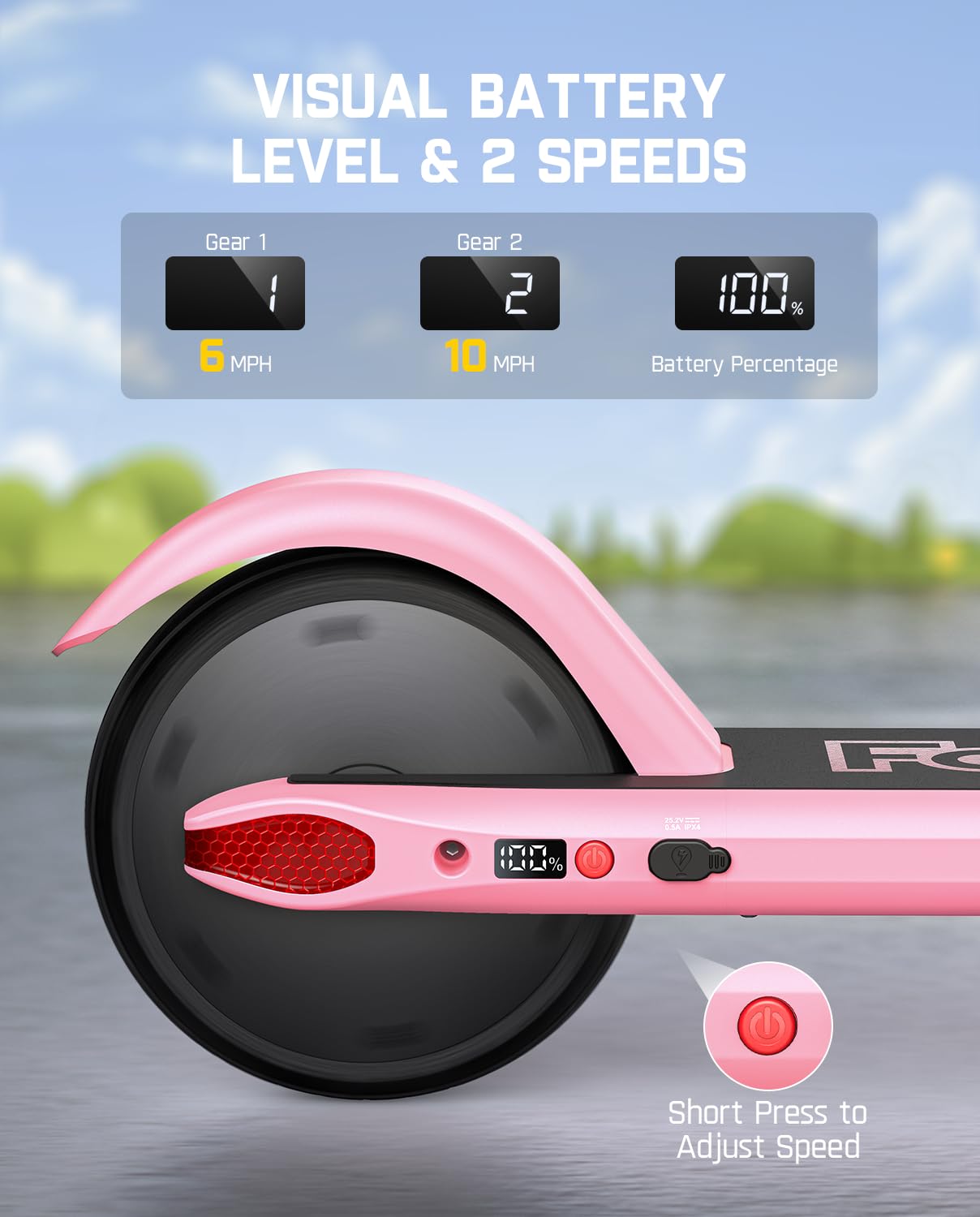 FanttikRide C9 Kids Electric Scooter Ages 8-12, Foldable for Kids 3.9-5.2 ft, 132 lbs, 5 Miles Range, Up to 40 mins Ride Time, 2 Safe Max Speed 6/10 MPH, 3 Adjustable Heights, Pink