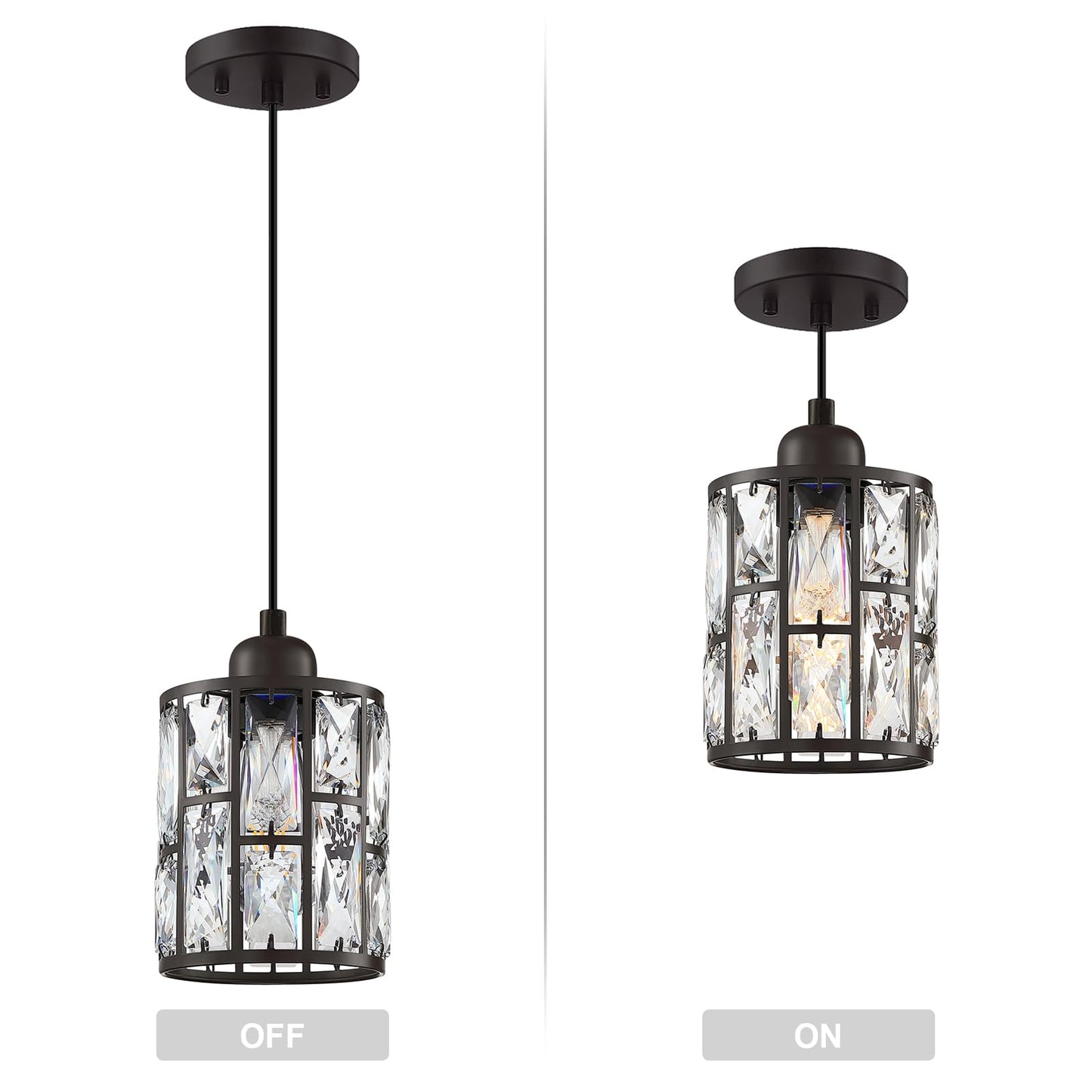 Dolaimy House 2 Pack Crystal Hanging Pendant Light Fixture, 5.3in Oil Rubbed Bronze, Model X3773BD1NI