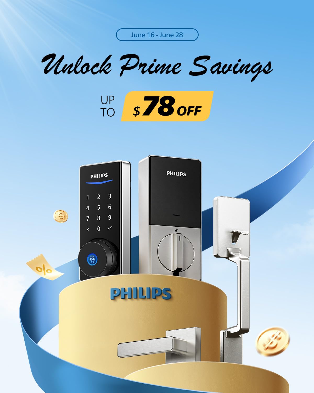 Philips WiFi Smart Lock with Front Door Handle Set, Built-in WiFi, APP Remote & Voice Control, Fingerprint Keyless Entry Door Lock, Keypad Deadbolt Smart Locks for Front Door, Auto-Lock, Satin Nickel