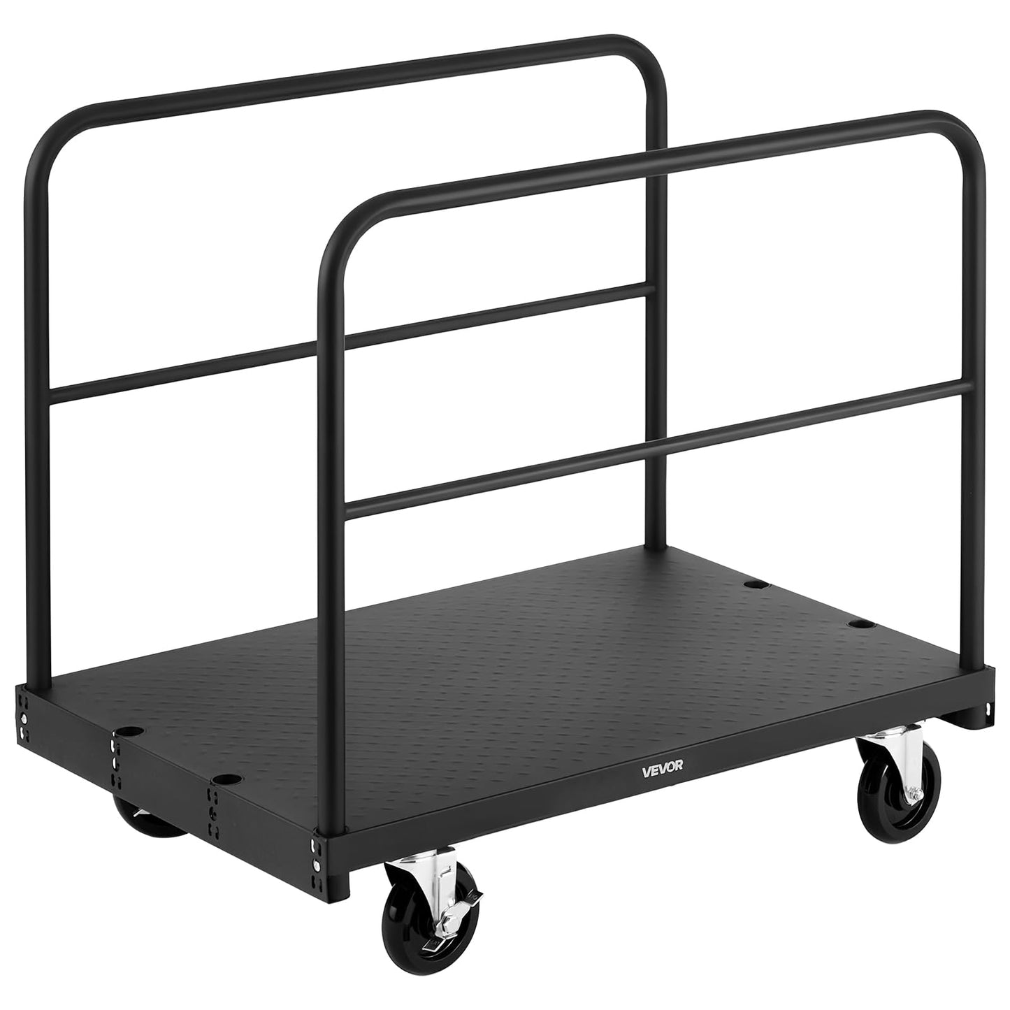 VEVOR Drywall Cart Dolly, 1800 lbs Load Capacity, 2-in-1 Steel Panel Truck Cart with 5 inch Swivel Casters, 36 x 24 inch Platform Truck with 3 Side Handrails for Factory, Warehouse, Garage, Black