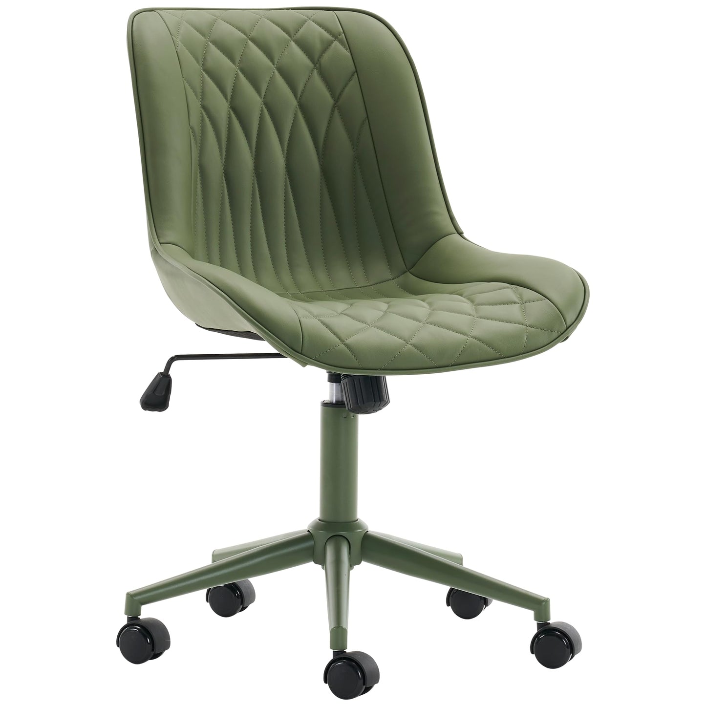 YOUNIKE Olive Green Faux Leather Ergonomic Office Chair Armless Comfy Desk Chair with Rocking Back Cute Swivel Vanity Chair with Wheels Height Adjustable Small Computer Task Chair for Sewing Drafting