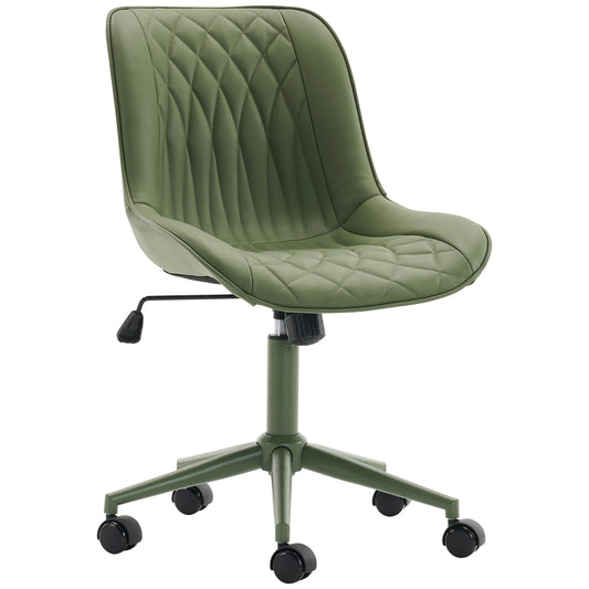 YOUNIKE Olive Green Faux Leather Ergonomic Office Chair Armless Comfy Desk Chair with Rocking Back Cute Swivel Vanity Chair with Wheels Height Adjustable Small Computer Task Chair for Sewing Drafting