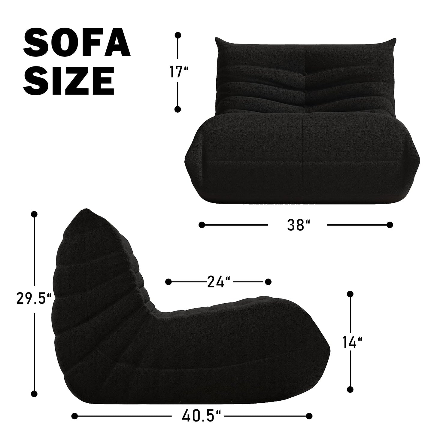 YVDNHP Bean Bag Chair, Memory Foam Bean Bag Sofa Large Bean Bag Chair for Adults, Bean Bag Chairs for Teens with High Density Comfortable Foam, Memory Foam Lazy Sofa for Living Room, Bedroom (Black)