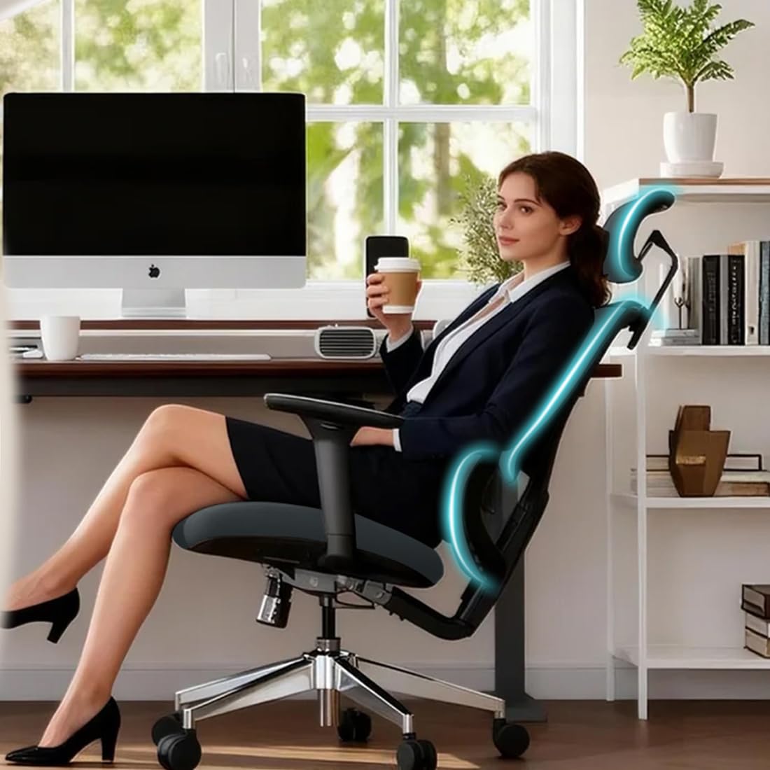 Jacia House Grey Ergonomic Mesh Home Office Chair, Big & Tall Gaming Chair - High-Adjustable Lumbar Support, 4D Armrests, 2D Headrest, 90°~135° Tilting with Lock, Swivel Desk Chairs 600lb Capacity