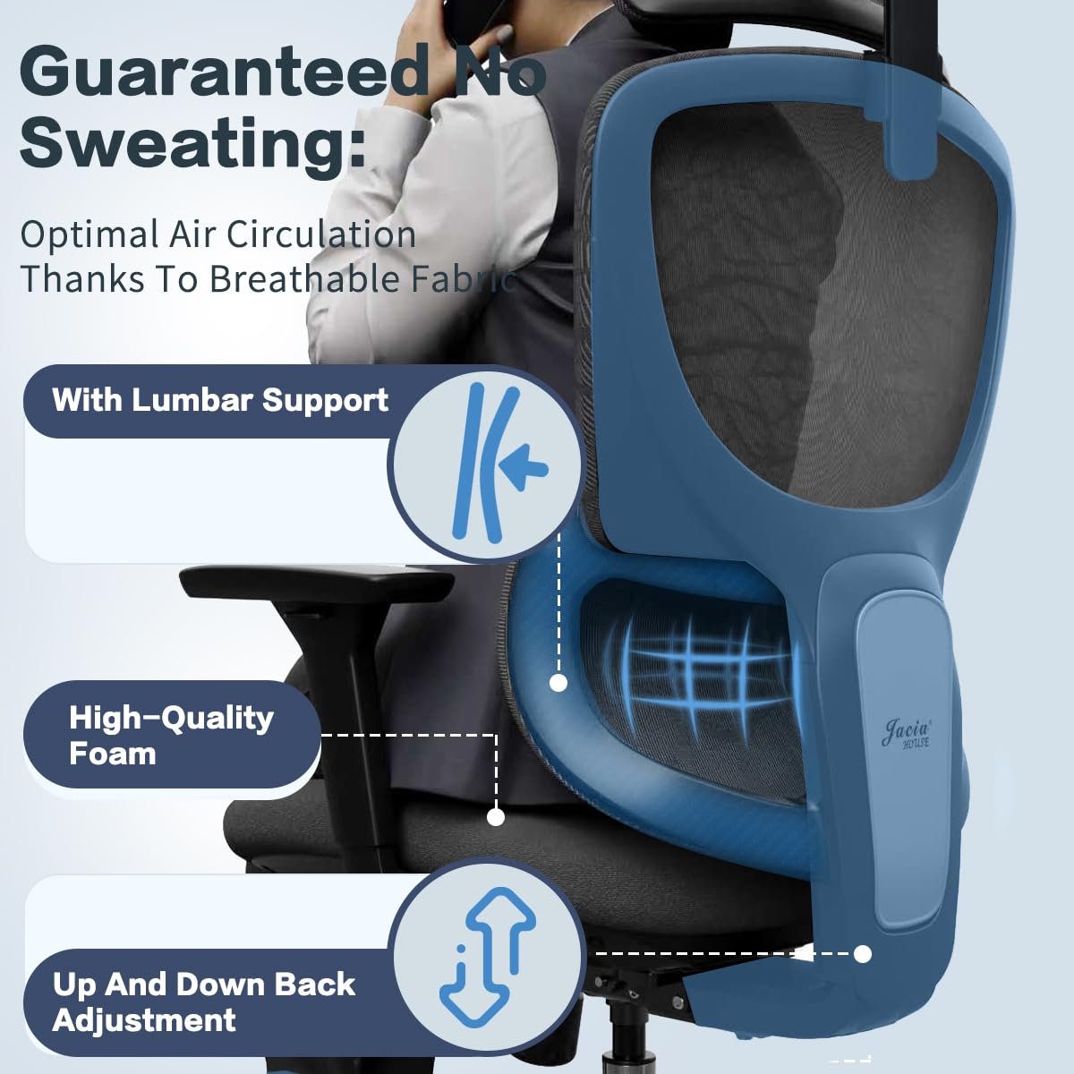 Jacia House TSCA Certified Ergonomic Mesh Office Chair, Big Tall Gaming Chair Adjustable Lumbar Support, 4D Armrests, 2D Headrest, 135° Reclining Rolling Swivel Desk Chairs with Seat Lock 600lb