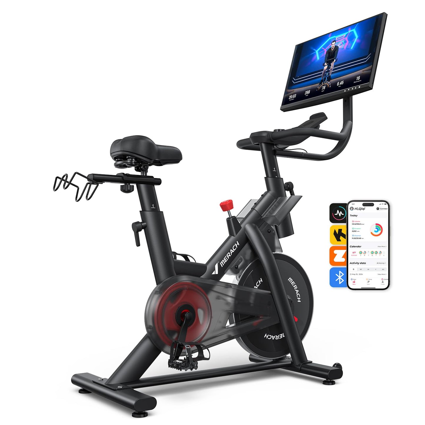 Merach Magnetic Exercise Bike for Home Gym, Low Noise Stationary Bike with Soft Seat Cushion, Indoor Workout Bike with 350 lbs Weight Capacity, Spinning Bike with Self-Developed App, Tablet Mount