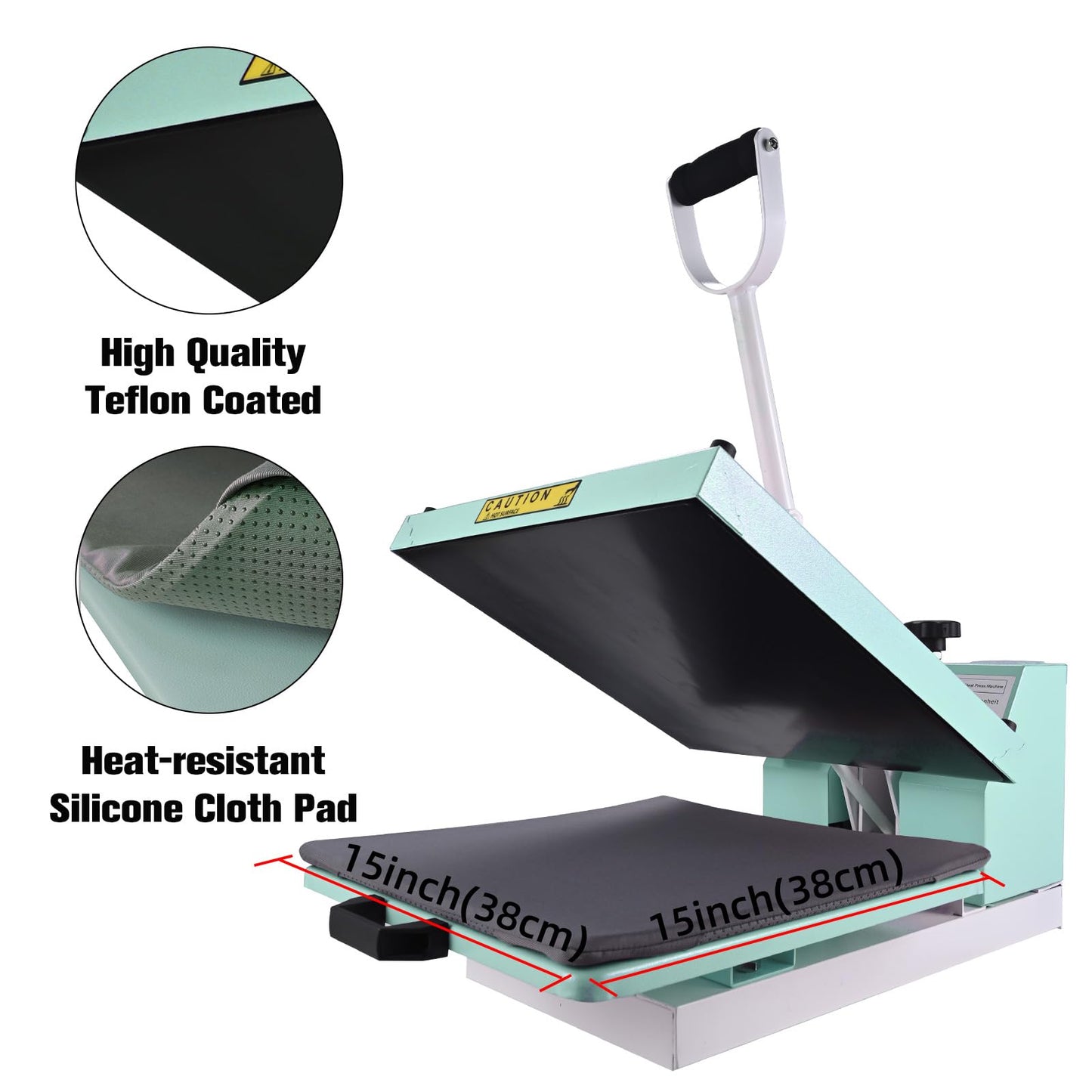 BetterSub 15x15 Heat Press Machine for T-Shirts, Industrial Sublimation & Heat Transfer – Digital LCD Control, Teflon Coated Surface, Clamshell Design, Safe Durable (Teal)