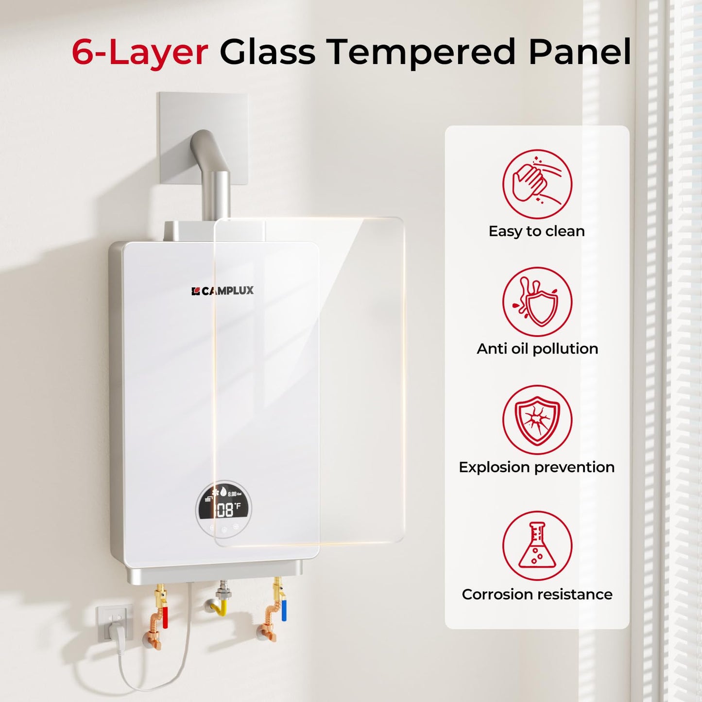 CAMPLUX Tankless Natural Gas Water Heater, 3.18 GPM On Demand Instant Water Heater, 82,000 BTU, White