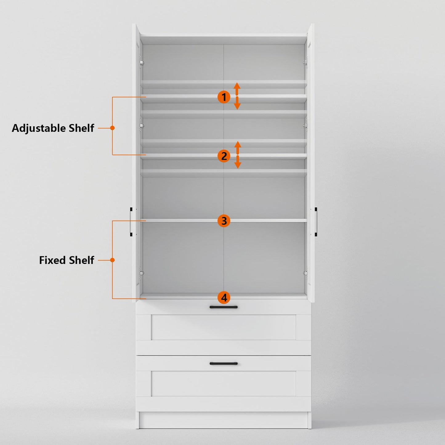 White Tall Kitchen Pantry Cabinet Organizers and Storage with Doors and Drawer and Adjustable Shelves，Wood Large Gabinetes Para Cocina Office Bookshelf for Laundry Room Cabinets (31.5”W*15.7”D*71”H)