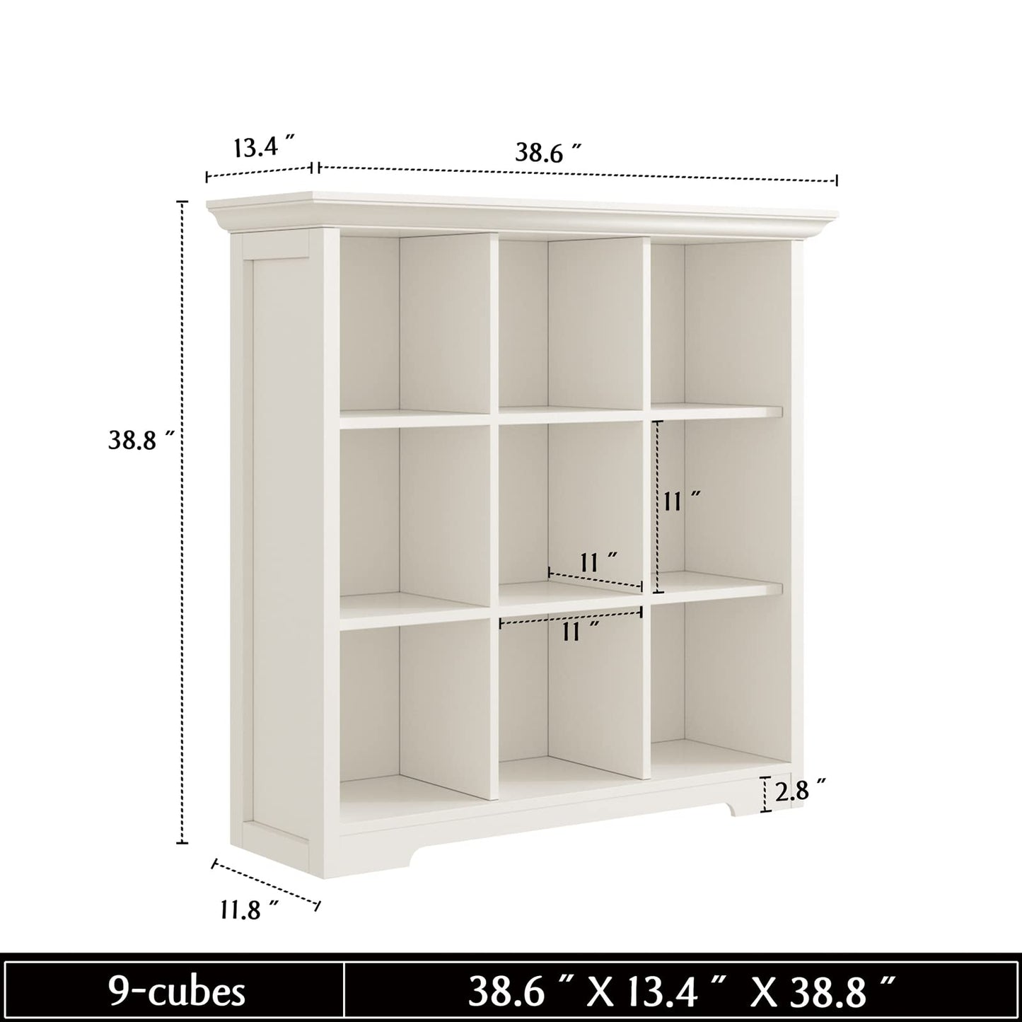 OSCHF Wooden Cube Shelf Bookcase - Modern 3 Tiers Floorstanding Open Bookshelf with Base for Home and Office, 9 Cubes Storage Cabinet, Warm White