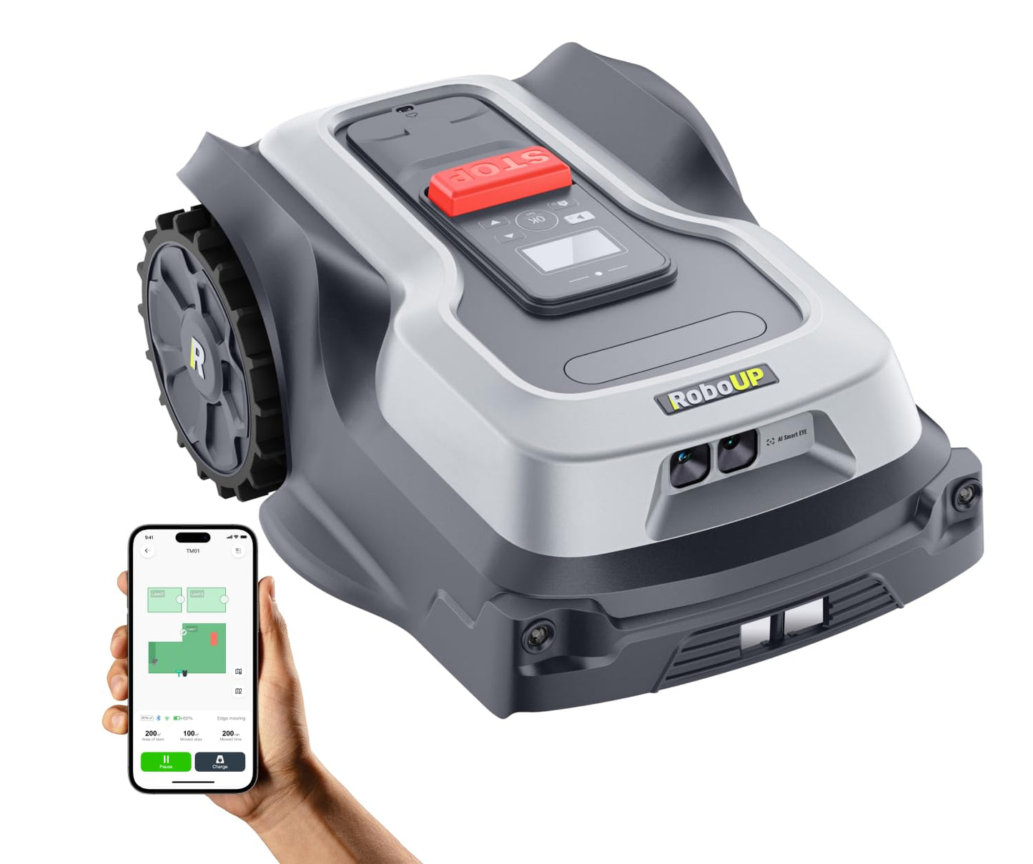 RoboUP T1200Pro Robot Lawn Mower Wire Free, RTK+Vision Ride-on Edge Mapping Mowing for 0.37 Acre Yard, AI Obstacle Avoidance, APP Multi-Zone Management, Automatic Robotic Lawnmower Handle 24° Slope