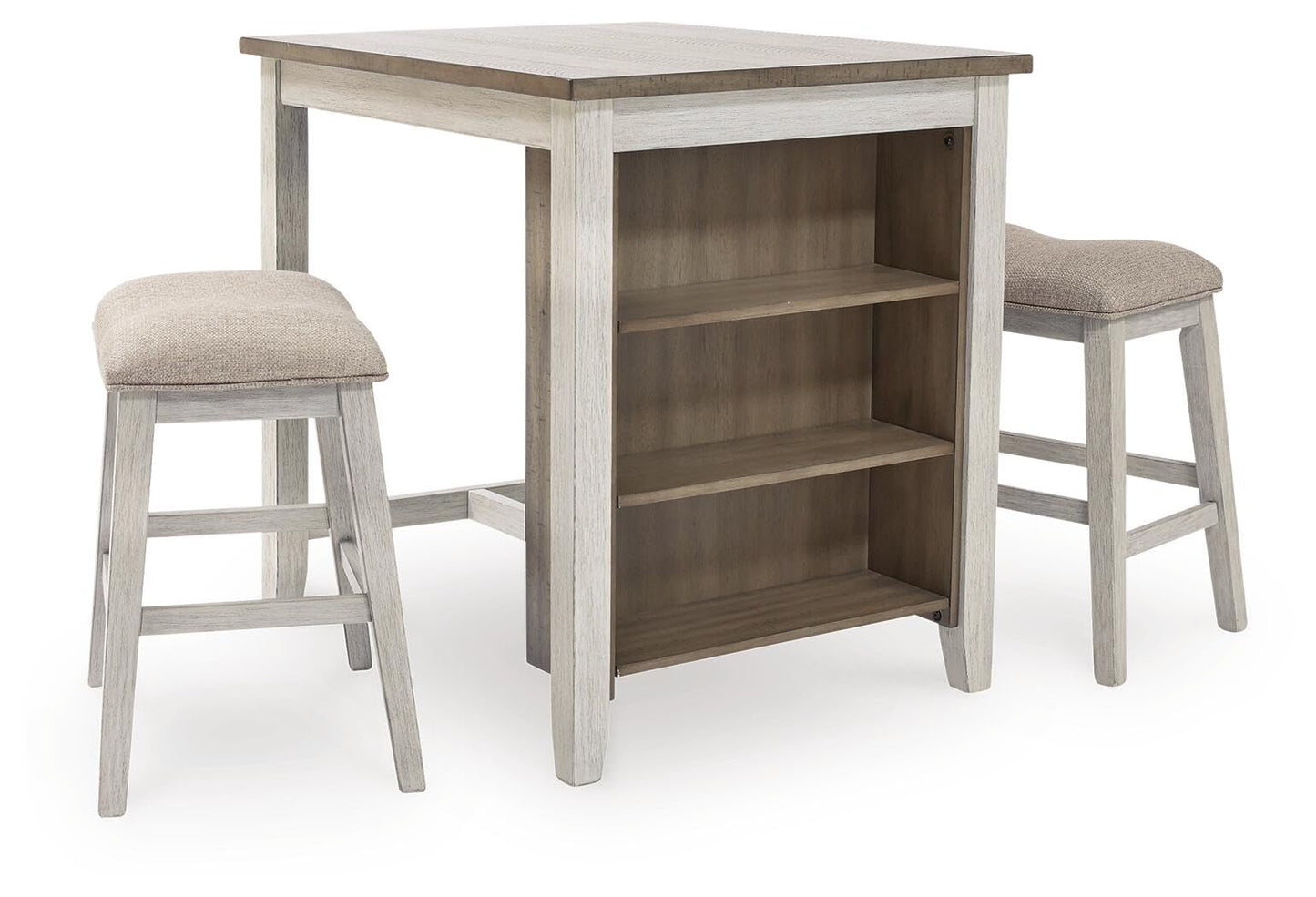 Signature Design by Ashley Skempton 3 Piece Counter Height Dining Set, Includes Table and 2 Barstools, Cushioned Seats, Wood, Whitewash