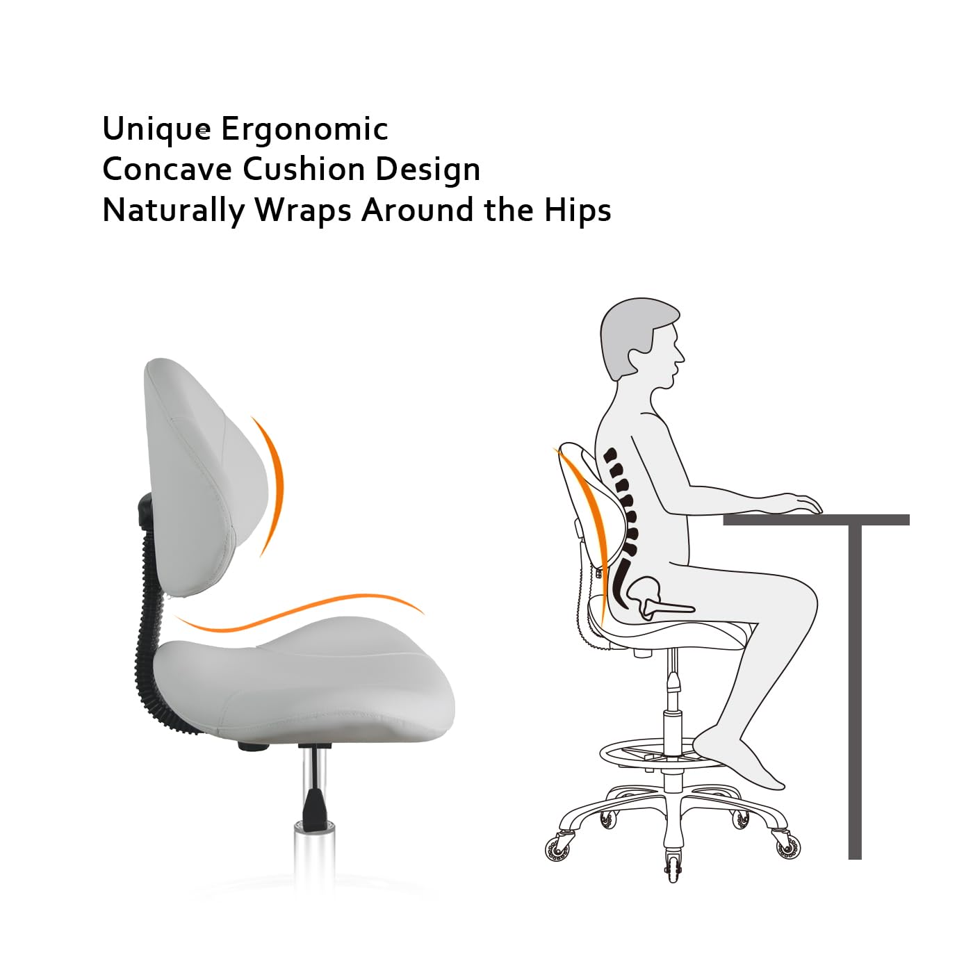 Nazalus Rolling Swivel Drafting Chair Adjustable Heavy Duty (400lbs) Lumbar Support Task Chair for Home Desk Studio Design Lab(Triangular Back White)