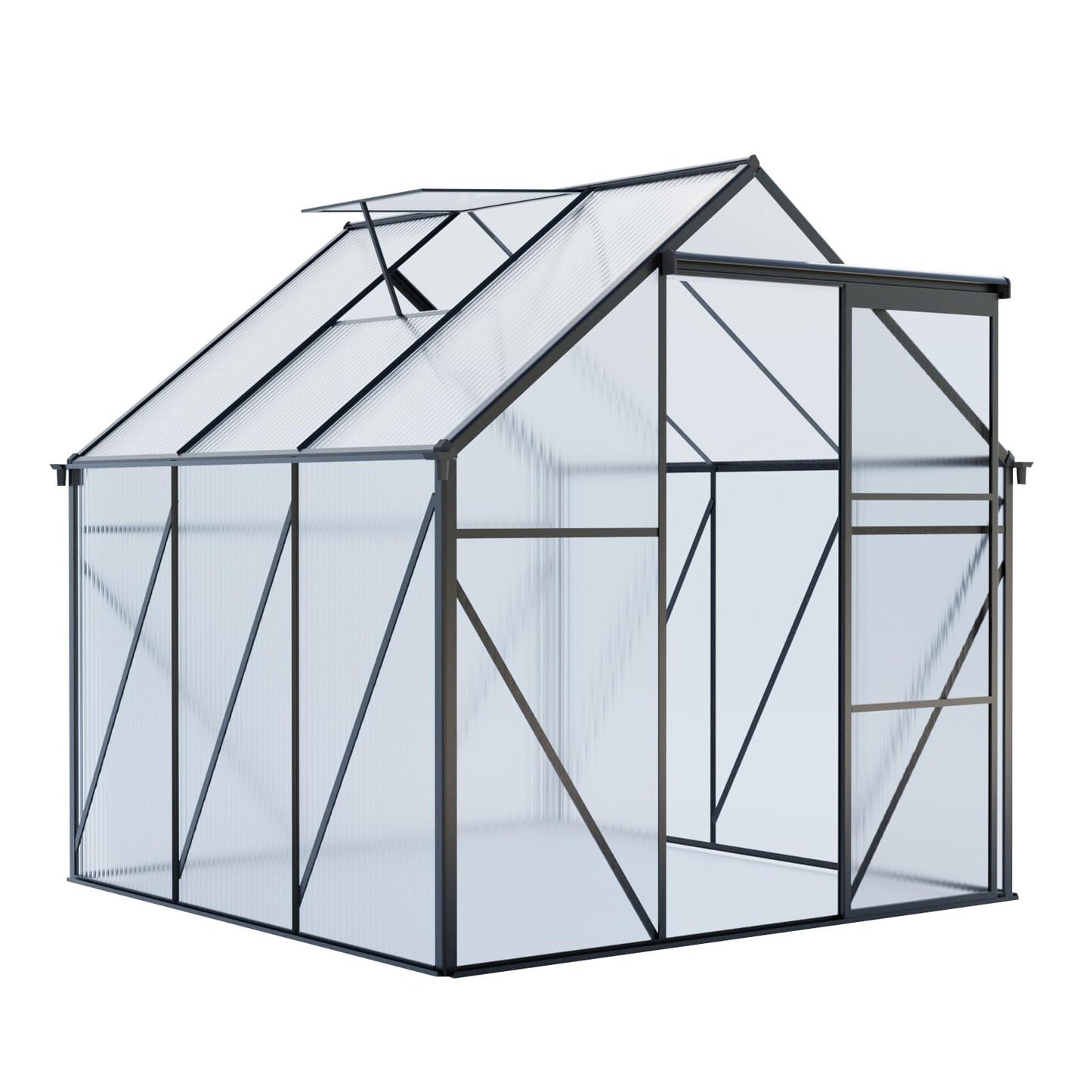 KEIKI 6x6 FT Polycarbonate Greenhouse with Aluminum Frame,Raised Base and Roof Vent,Walk-in Greenhouses for Patio Garden