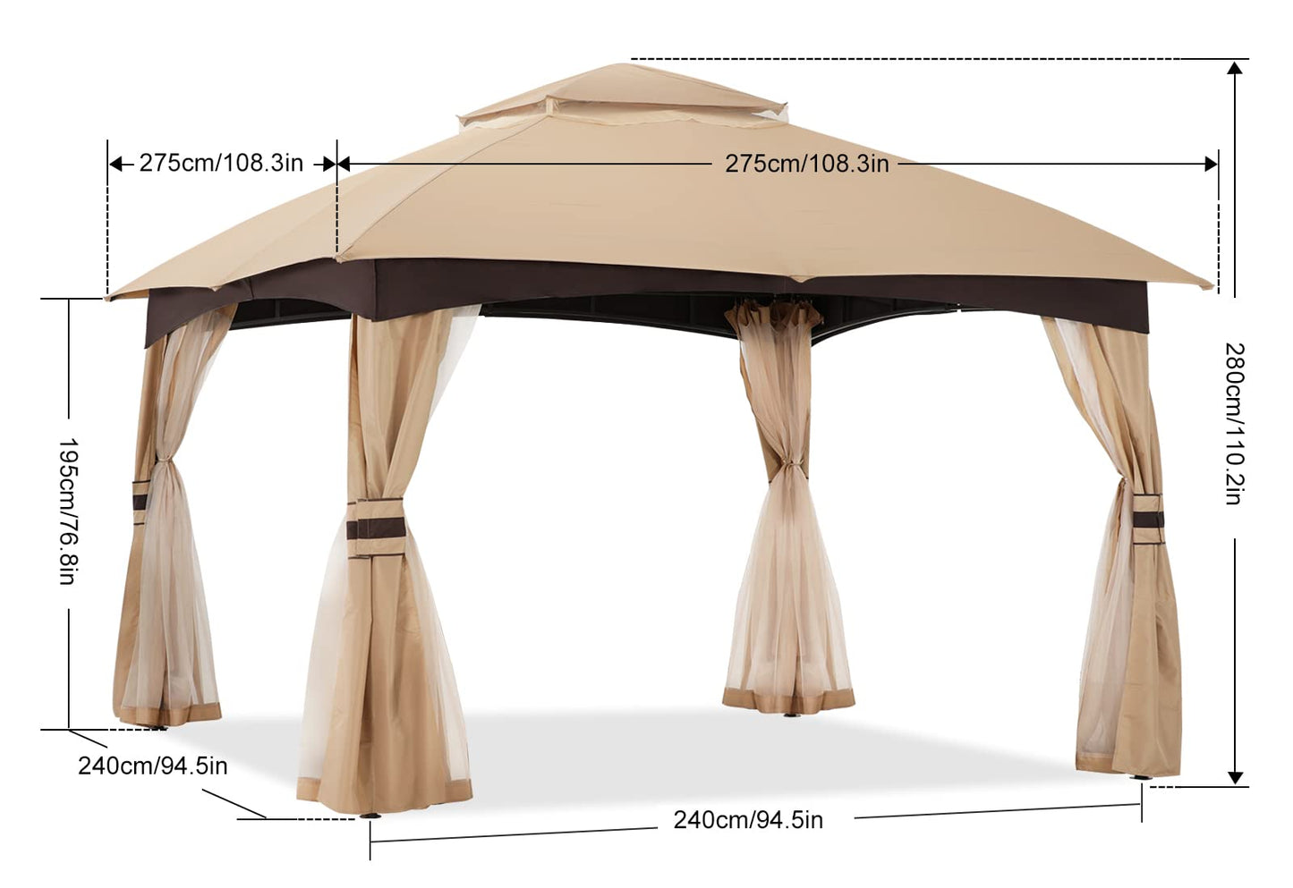 ABCCANOPY 8x8 Outdoor Gazebo - Patio Gazebo with Mosquito Netting, Outdoor Canopies for Shade and Rain for Lawn, Garden, Backyard & Deck (Beige)