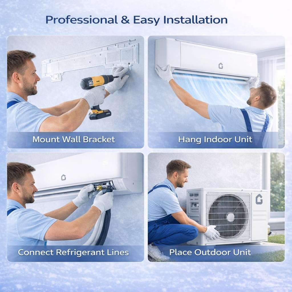 18,000 BTU Mini Split AC/Heating System, Mini Split Air Conditioners, 21 SEER2, Quiet Operation, 230V WIFI Enabled Energy Efficient Mini Split Unit, Installation Kits for Rooms Up to 1250 Sq.ft