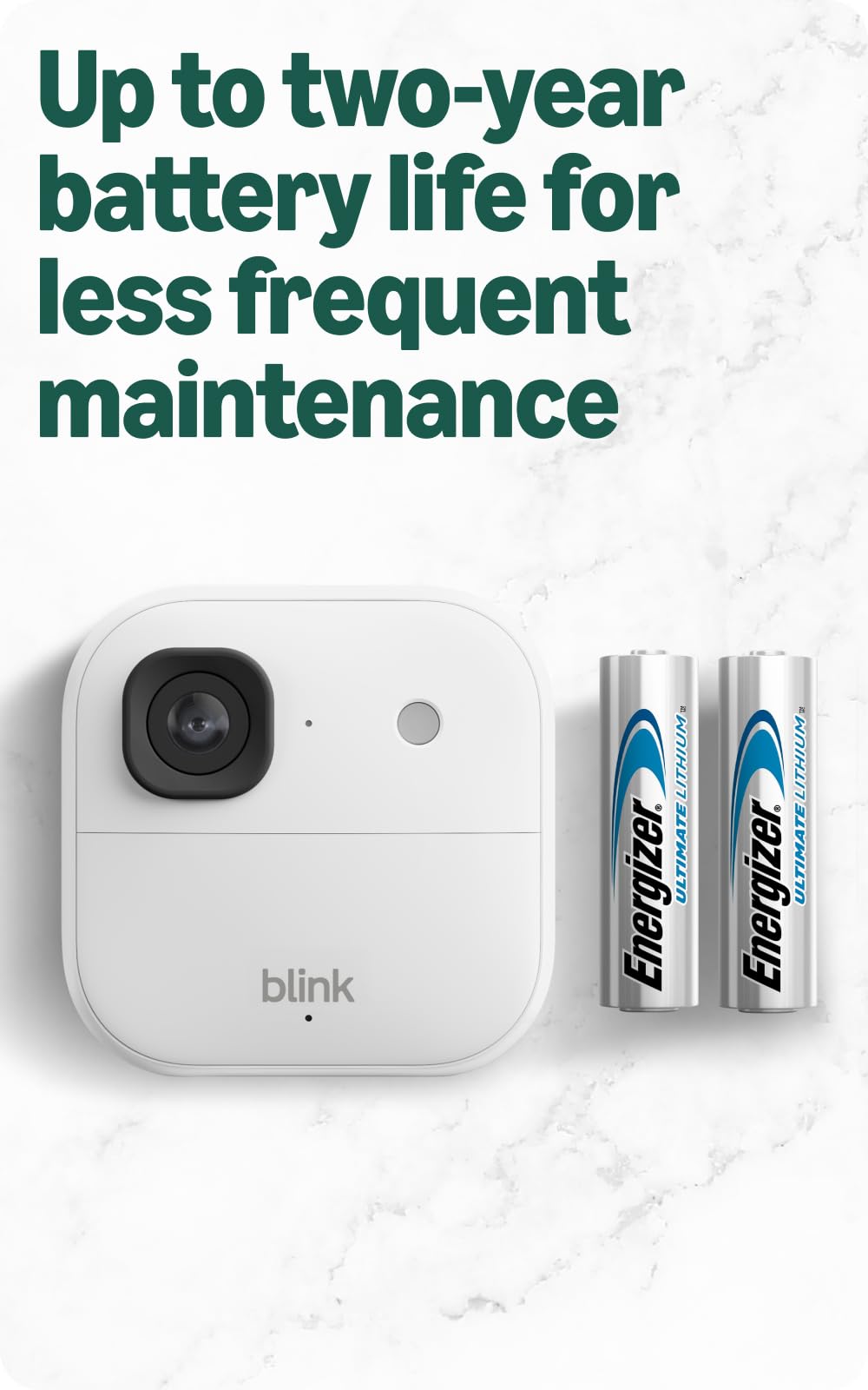 Blink Outdoor 2K+ (newest model) — Wireless smart security camera, 2K video resolution, enhanced audio, two-year battery. Sync Module Core included — 5 camera system (White)