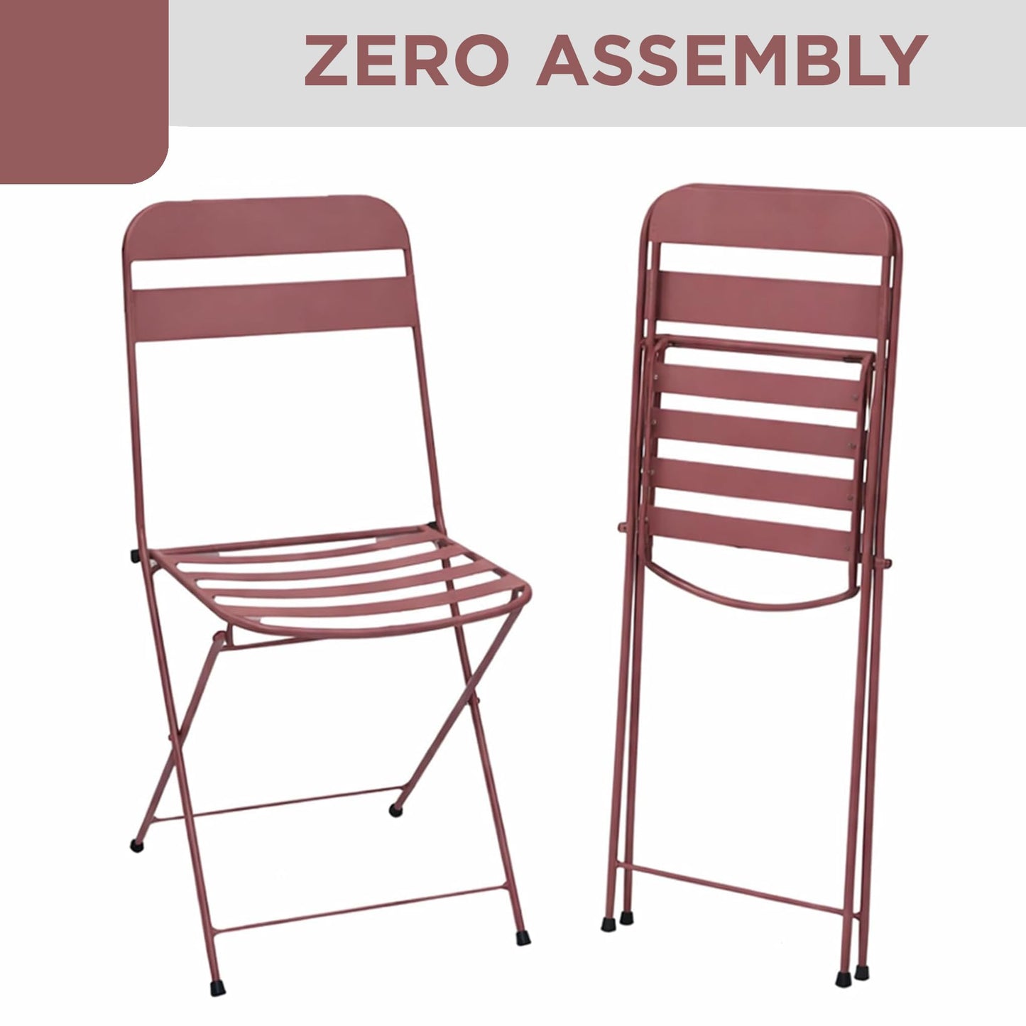 Alpine Corporation VTFAM168A-RD 3-Piece Red Metal Folding Bistro Set – 20" Round Patio Table with 2 Folding Chairs – Portable Indoor/Outdoor Balcony & Garden Furniture Set