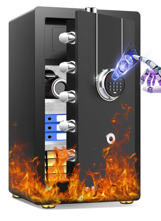[𝟐𝟎𝟐𝟔] [𝟏𝐇 𝟏𝟕𝟎𝟎°𝐅][6.6 𝐂𝐮 𝐅𝐭] Fire Proof Safe for Home Documents, [60 𝐋𝐛𝐬] Large Heavy Duty Biometric Safe Box with Fingerprint & Keypad, Fireproof Safes with Anti-Theft Alarm