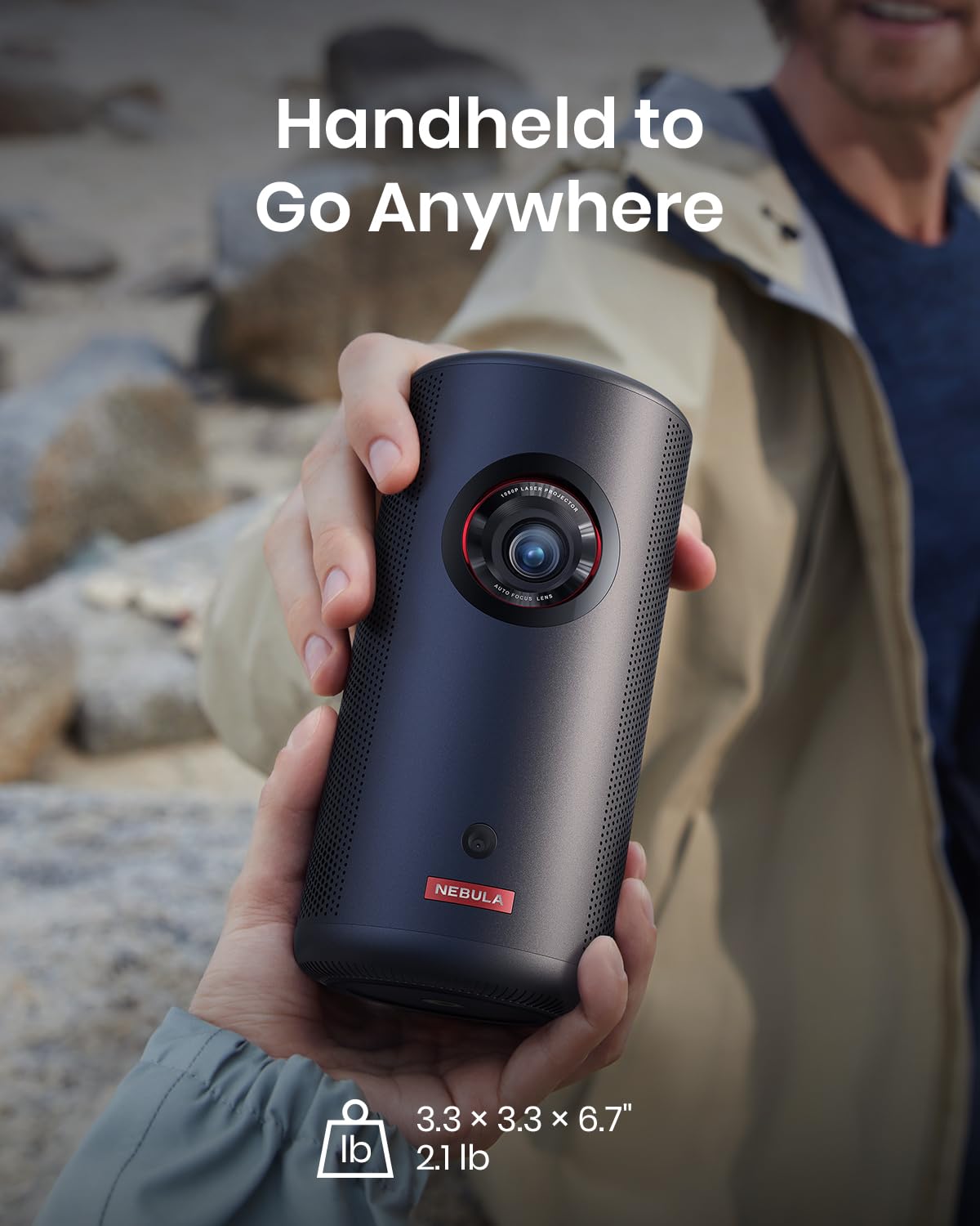NEBULA Capsule 3 Laser, Outdoor Portable Mini Wi-Fi Smart TV Projector, Upgraded with Google TV, Official Netflix, Dolby Digital, 120 inches Screen and 2.5H Built-In Battery