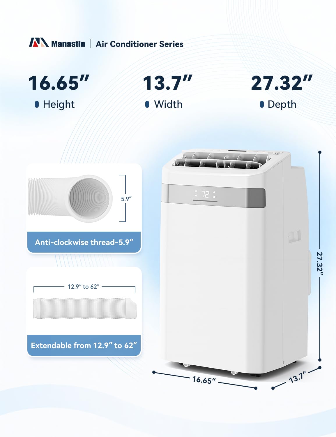 Manastin 14000 BTU Portable Air Conditioner, Fast Cooling AC for Large Rooms up to 700 Sq.Ft, 4-in-1 Cool/Dry/Fan/Sleep Modes, Quiet Operation, 24H Timer, Remote Control & Window Kit-1-piece