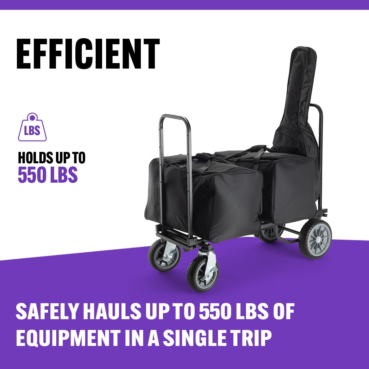 On-Stage UTC5500 All-Terrain Utility Cart (Rolling Dolly Handcart, Heavy-Duty Transportation, Load in and Load Out Equipment, Adjustable Length, Treaded Wheels and Locking Casters, Black Finish)