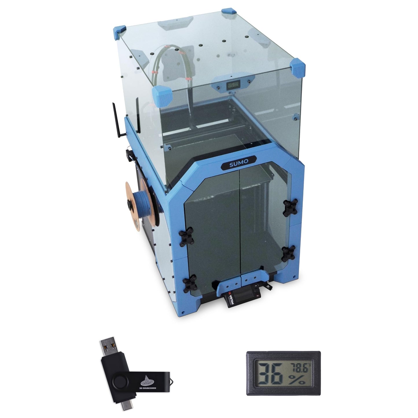 3D SOURCERER Sumo 3D Printer Enclosure Kit for the Prusa XL - Includes Plexiglass/Acrylic, Fasteners, Hex Rods, Magnets & Hygrometer (Tinted) - Printed Parts Not Included