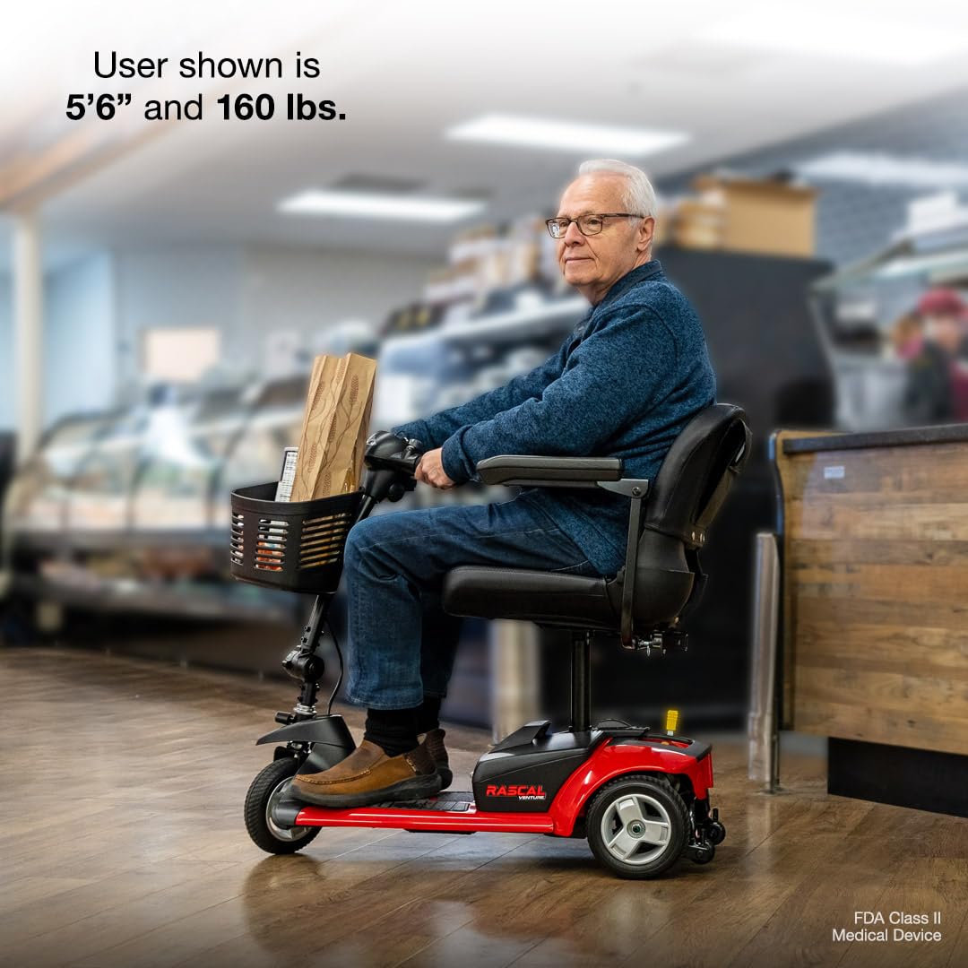 Rascal Venture 3-Wheel Portable Mobility Scooter for Travel, Easy Disassembly, Compact Design, 300 lb Capacity, Battery Included