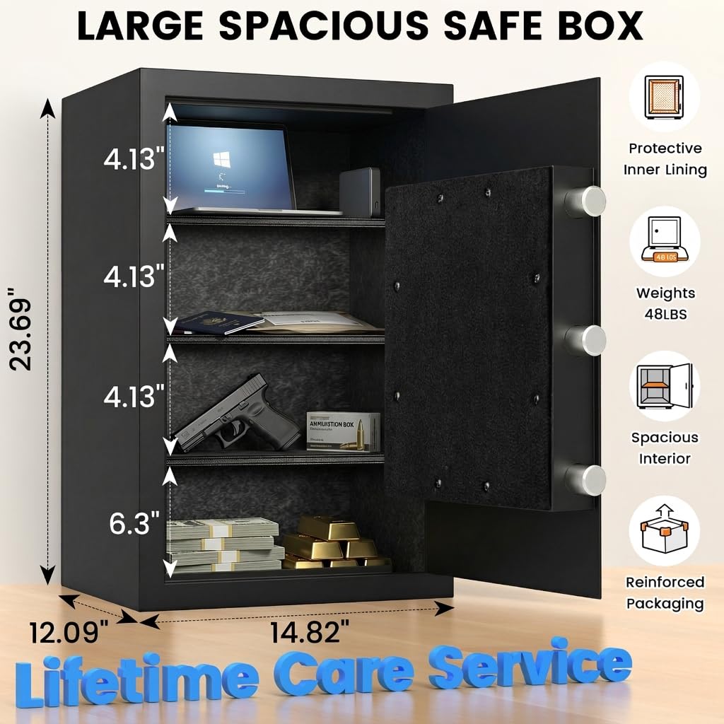 [𝟮𝟬𝟮𝟲 𝗡𝗲𝘄] 23.69'' Tall Fireproof Safe for Home, 1700°F Fire Resistance for 60 Minutes, Fire and Water Proof Safe Box with Mechanical Lock, Removable Shelf for Documents, Cash and Valuable