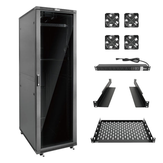 Tecmojo 42U Server Rack Network Cabinet 39.4" D x 23.6" W, Locking Data Cabinet Enclosure for 19" Server, Networking, AV & IT Equipment, Glass Door, Black
