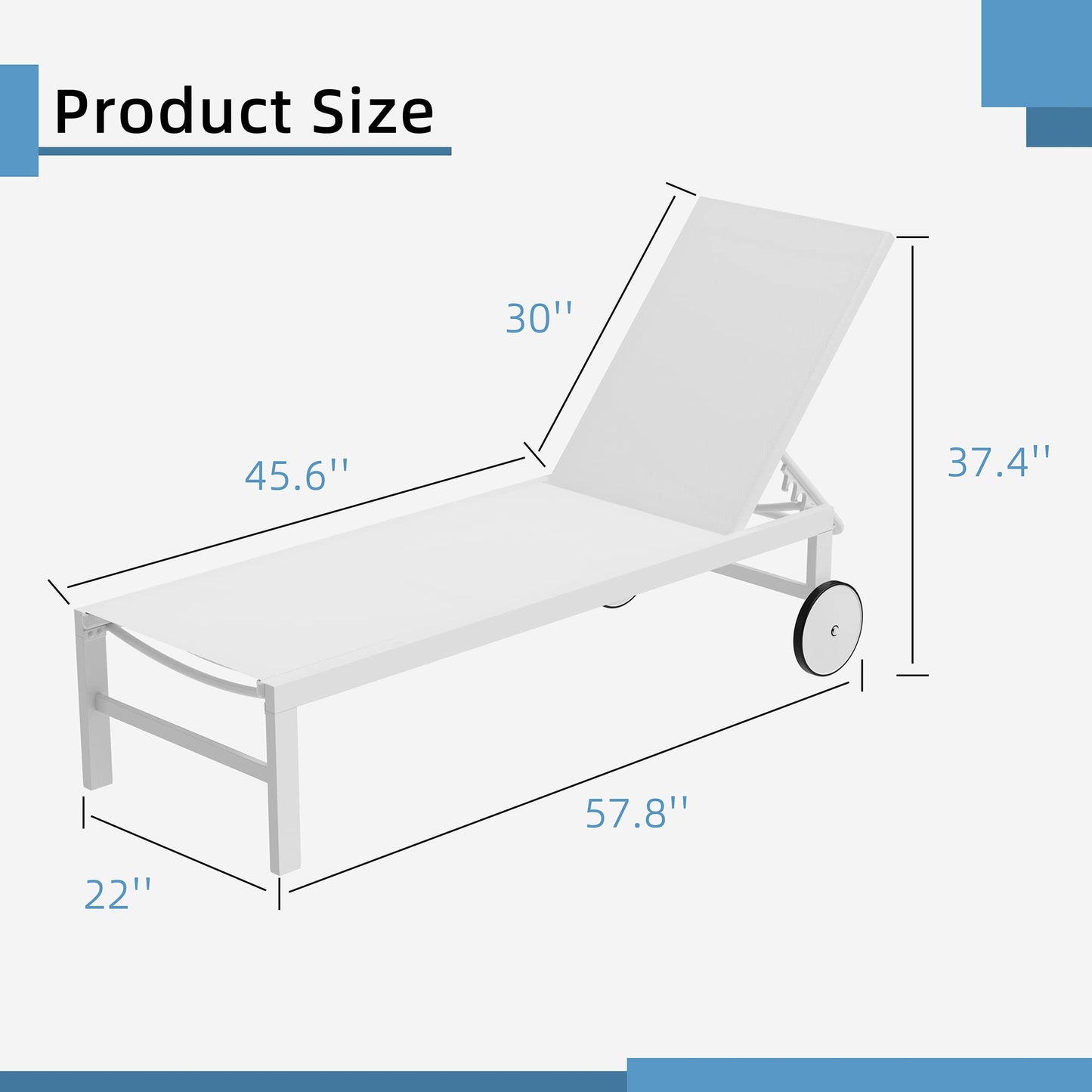 Shintenchi 2 PCS Outdoor Chaise Lounges Chair with Wheels Aluminum Reclining Patio Lounge Chairs with 5 Adjustable Position Recliner for Patio, Beach, Yard, Pool Furniture Set,White