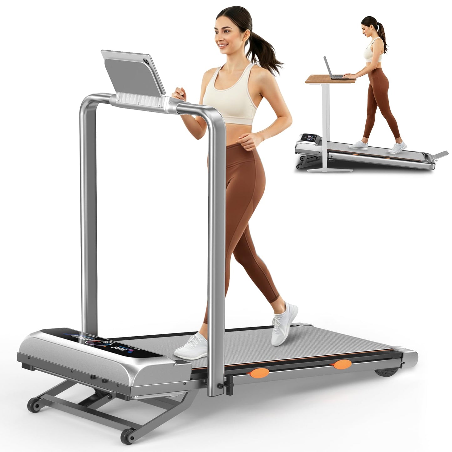 Walking Pad with 15% 12-Level Auto Incline & Handle Bar, 450 lbs Capacity UI Screen, Trisomy 3.5HP Quiet Under Desk Treadmill, Speaker, APP & Remote Control, Treadmills for Home Hiking