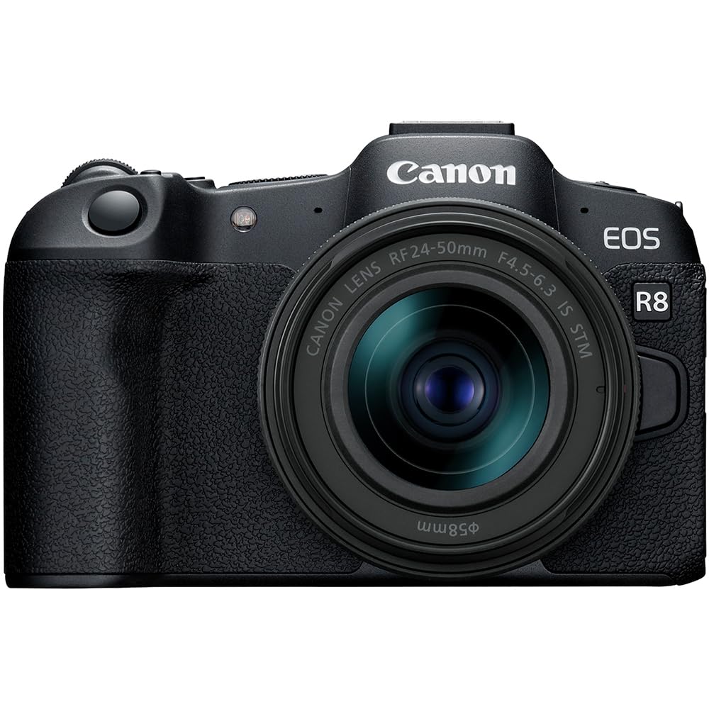Canon EOS R8 Full Frame Mirrorless Camera + RF 24-50mm F4.5-6.3 is STM Lens 5803C012 Bundle with Lexar Premium 64GB SDXC Memory Card, Deco Essentials Camera Bag and Corel Photo Video Suite