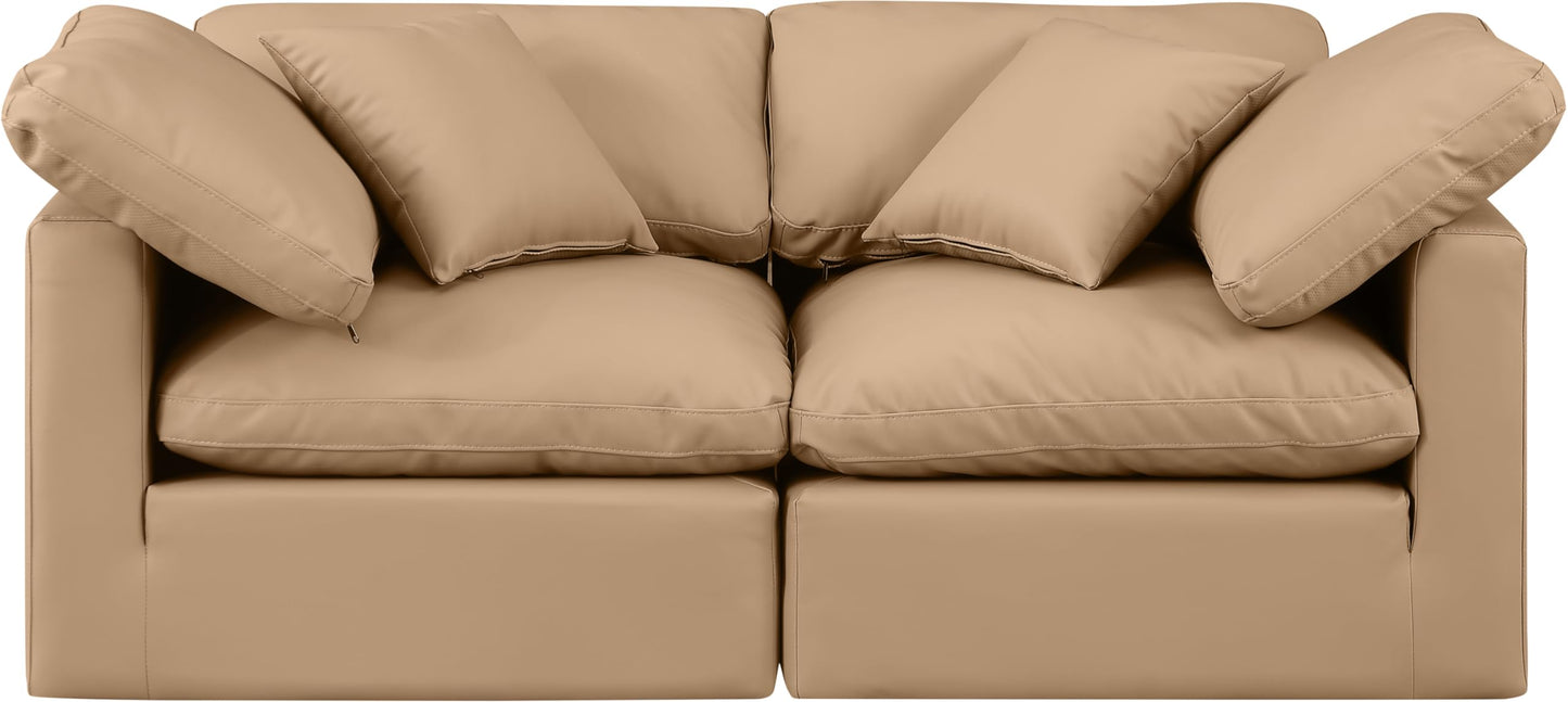 Meridian Furniture 146Tan-S70 Indulge Collection Modern | Contemporary Modular Sofa with Soft Tan Durable Vegan Leather, Fiber-Filled Cushions, Modular, 70" W x 35" D x 32" H, Tan