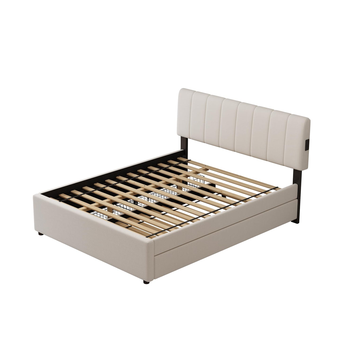 FAVSH Full Size Upholstered Platform Bed w/Trundle Bed & 2 Storage Drawers