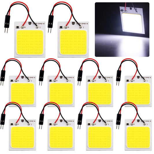Grandview 10-Pack COB 48-SMD DC12V LED Dome Lamp - White Interior Reading Light with BA9S T10 Festoon Adapters