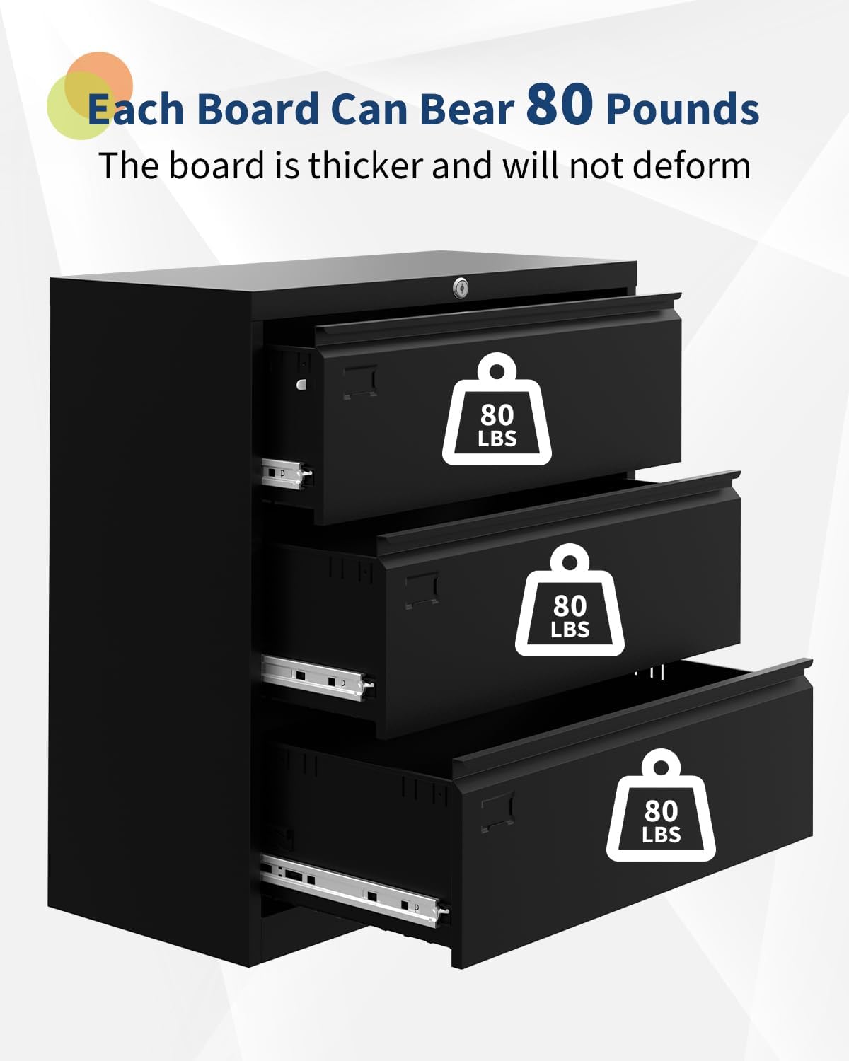 Garvee 3-Drawer Lateral File Cabinet with Lock – Letter/Legal/A4 Size Filing Cabinet, Heavy-Duty Steel Office Storage with Smooth-Gliding Drawers, Black Home Office File Organizer