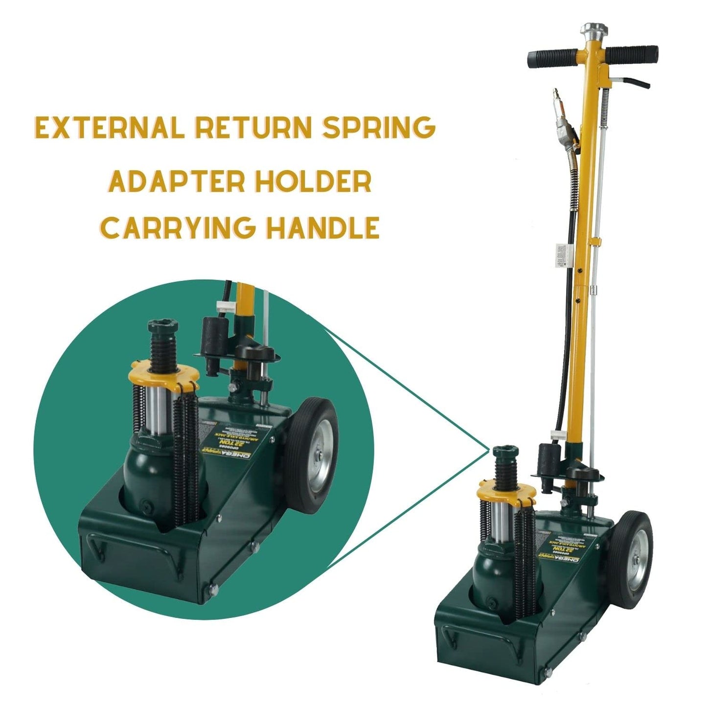 Omega Pro Air Axle Jack - 22 Ton Hydraulic Truck Floor Jack with T-Handle Knob Position Release and Exstension Adapters, OP0908S