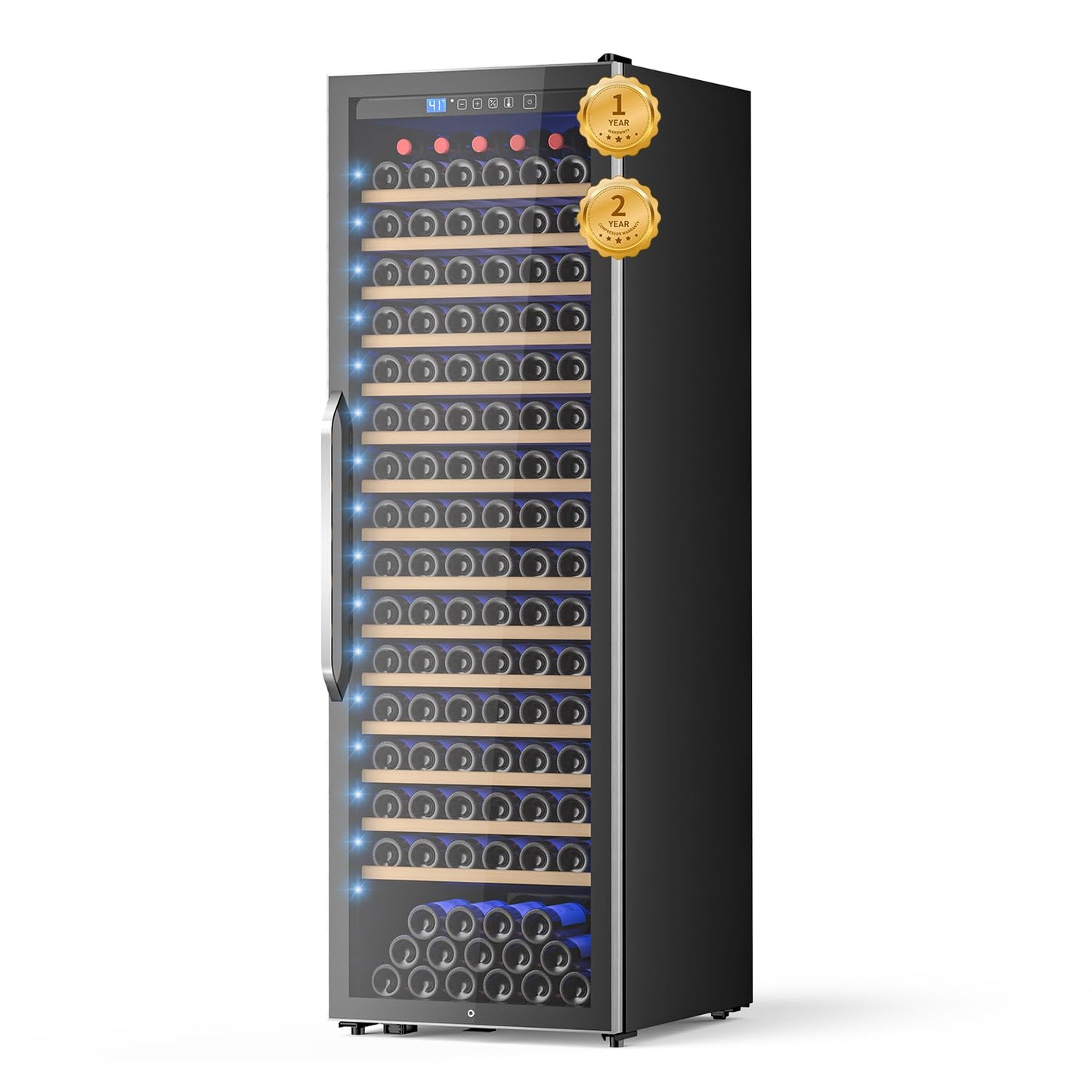 EORICE 24 Inch Wine Fridge Wine Cooler Refrigerator, 187 Bottles Freestanding Wine Cabinet with Sliding Rail Shelves, Glass Door & LED Lights, 41℉-64℉ Quiet Low Noise for Home Office Kitchen