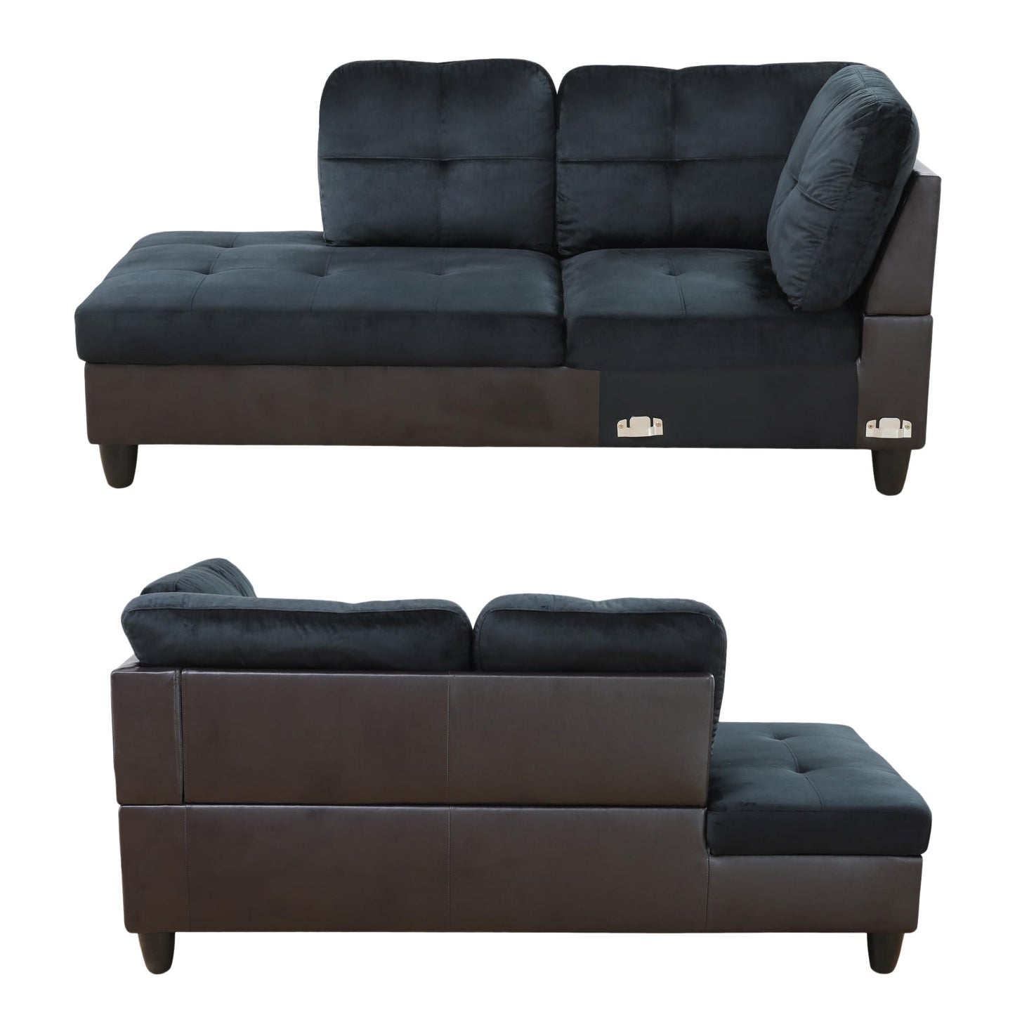 Trygoal 103.5 Inch Modern L-Shaped Couch, Flannel Sectional Sofa with Chaise Lounge, 4-Seater Couch with Accent Pillows for Living Room, Apartment, Dark Blue & Brown